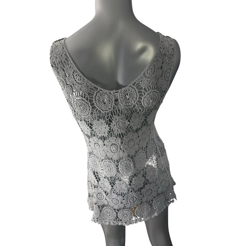 Solitaire Gray Crochet Women’s Top Tank See Through Small Boho Hippy Festival - Picture 6 of 8